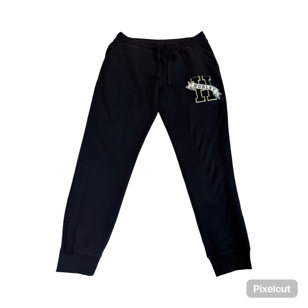Hurley Mens Black Fleece Joggers Varsity Logo Sweatpants Medium